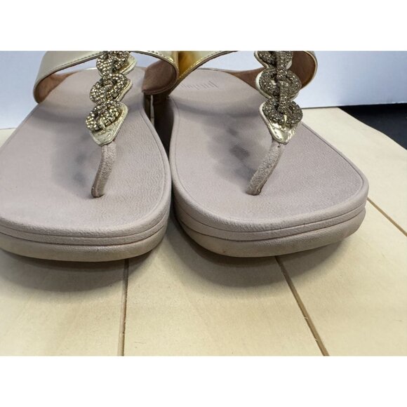 FitFlop Gold Toe Post Slides With Beaded Strap - Picture 4 of 9